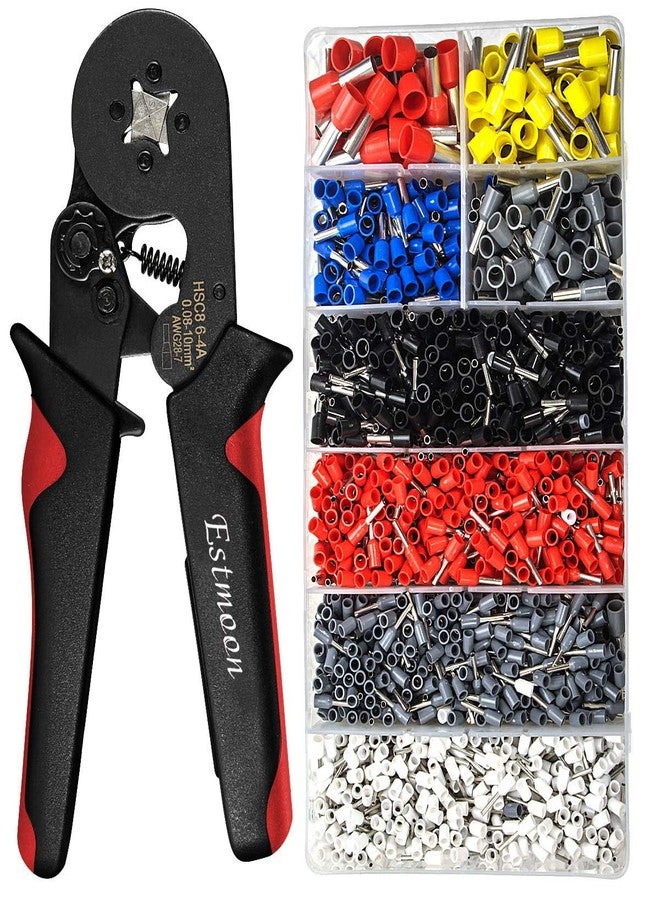 Estmoon Crimping Pliers Wire End Ferrules Set, Estmoon Wire End Ferrule Pliers with 1800 Pieces Cable Lugs Tool Kit 0.08-10 mm² for Insulated, Uninsulated Wire Rope Ratchet Cable Lugs - Image 1